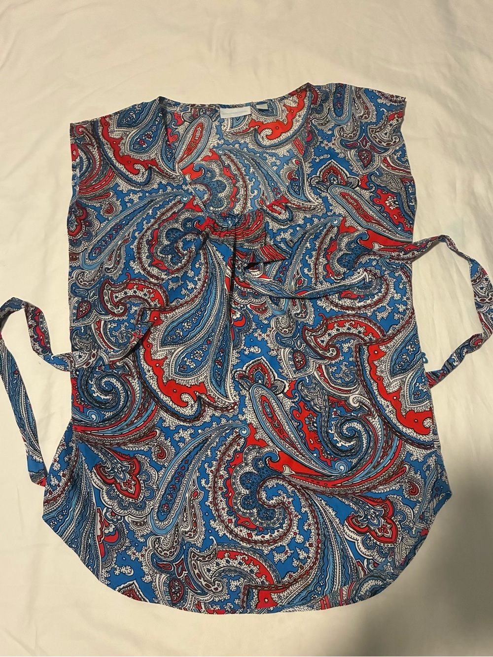 Sleeveless Paisley Tie-Waist Tunic Top - Blue & Red
